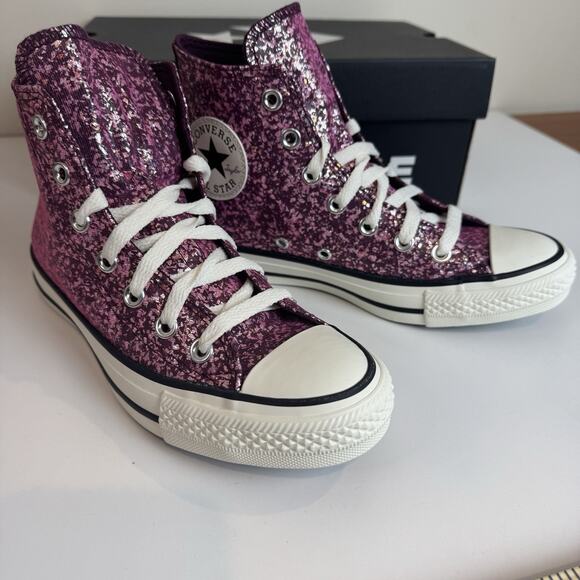 New Women CONVERSE Chuck Taylor All Star Glitter HI Orchid Abyss Sparkle Sz 6.5 - Picture 1 of 8